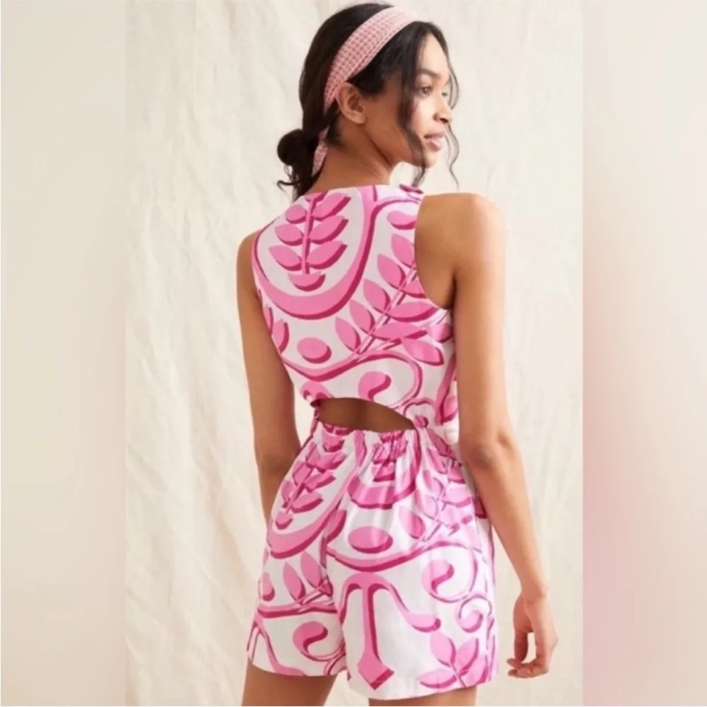 Porridge Pink Leaf Print Romper, Size 6 - Picture 2 of 5